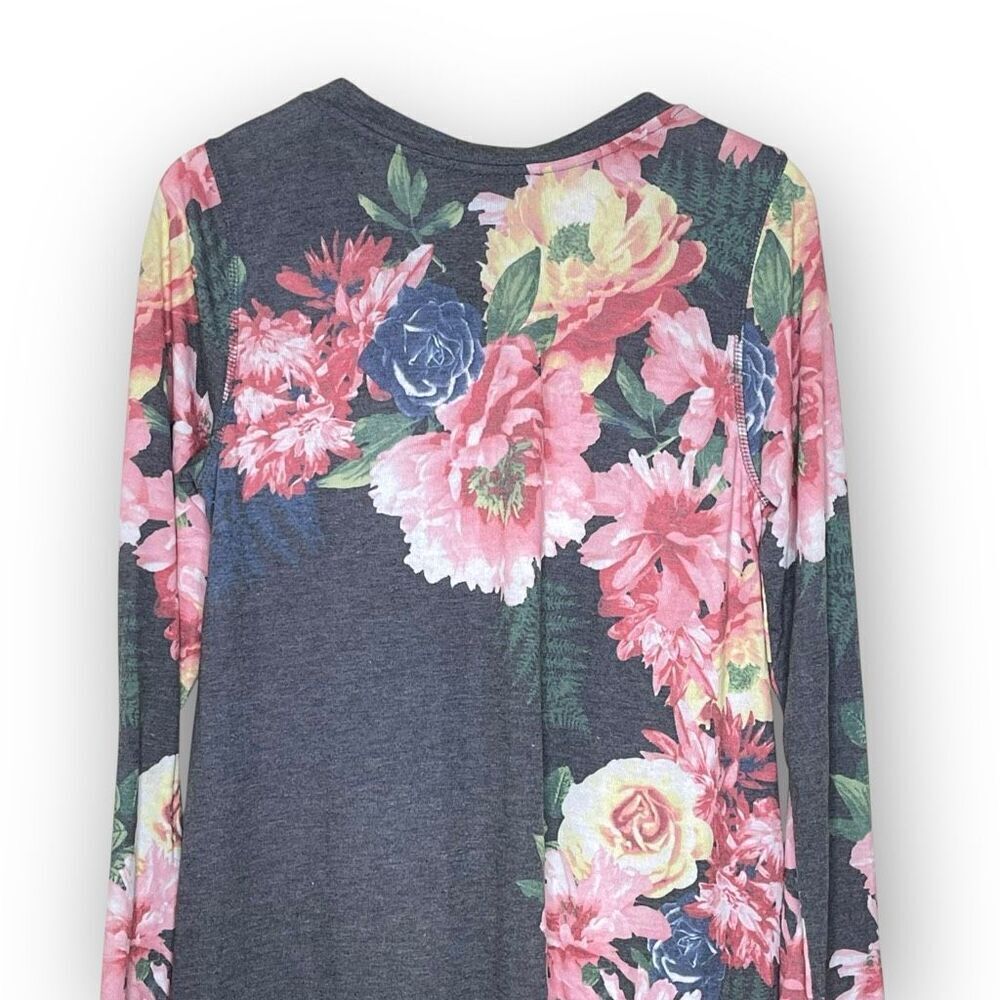 Philosophy Tunic Gray Floral Botanical Asymmetrical Blouse Top Womens Size Large - Picture 5 of 8